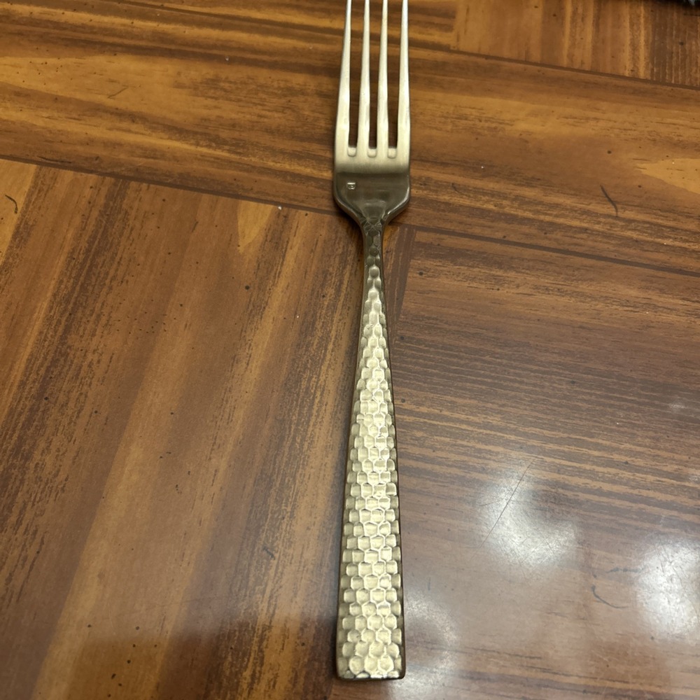 Fortessa Lucca Faceted Brushed Gold Dinner‎ Fork Honeycomb Hammered Stainless